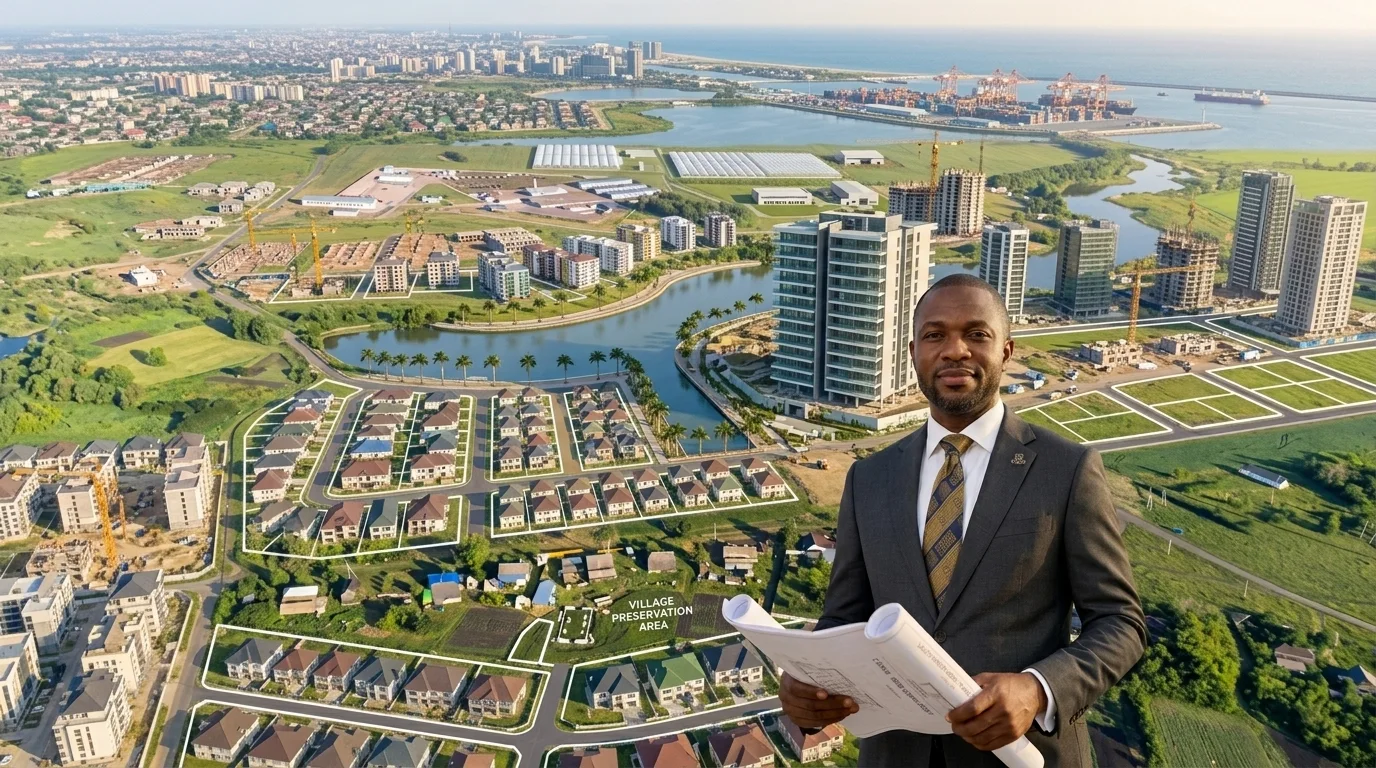 Aerial view of a large real estate development under construction